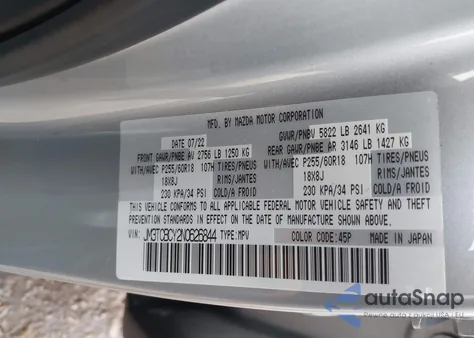 2022 Mazda Cx-9 Touring z USA, uszkodzony, nr VIN JM3TCBCY2N0626844